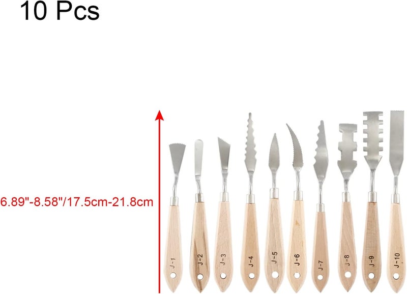 Suiwotin 10pcs Palette Knife Set, Stainless Steel Painting Knife Set, Wooden Handle Paint Spatula Painting Tools, Color Mixing Scraper Pallet Knife for Oil, Acrylic, Canvas Painting - Image 2
